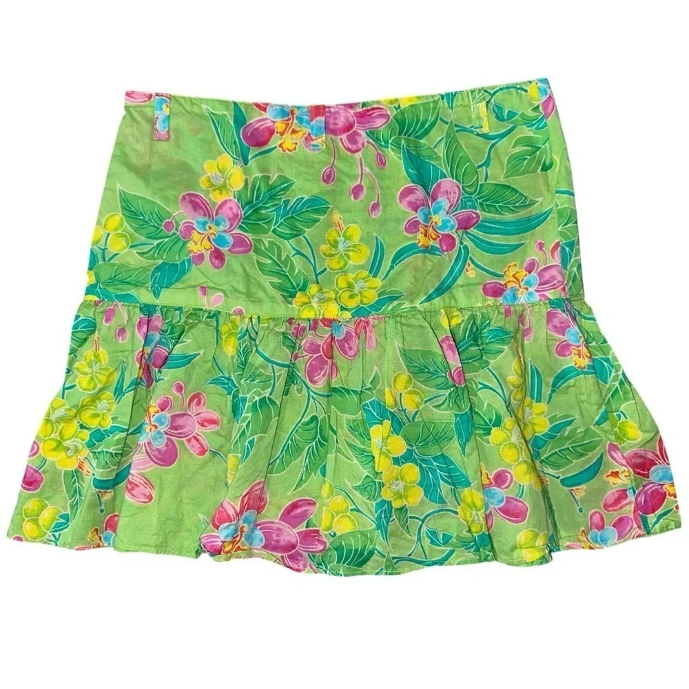 Ralph Lauren Girls Size 16 Green Floral Print Cotton Mini Skirt